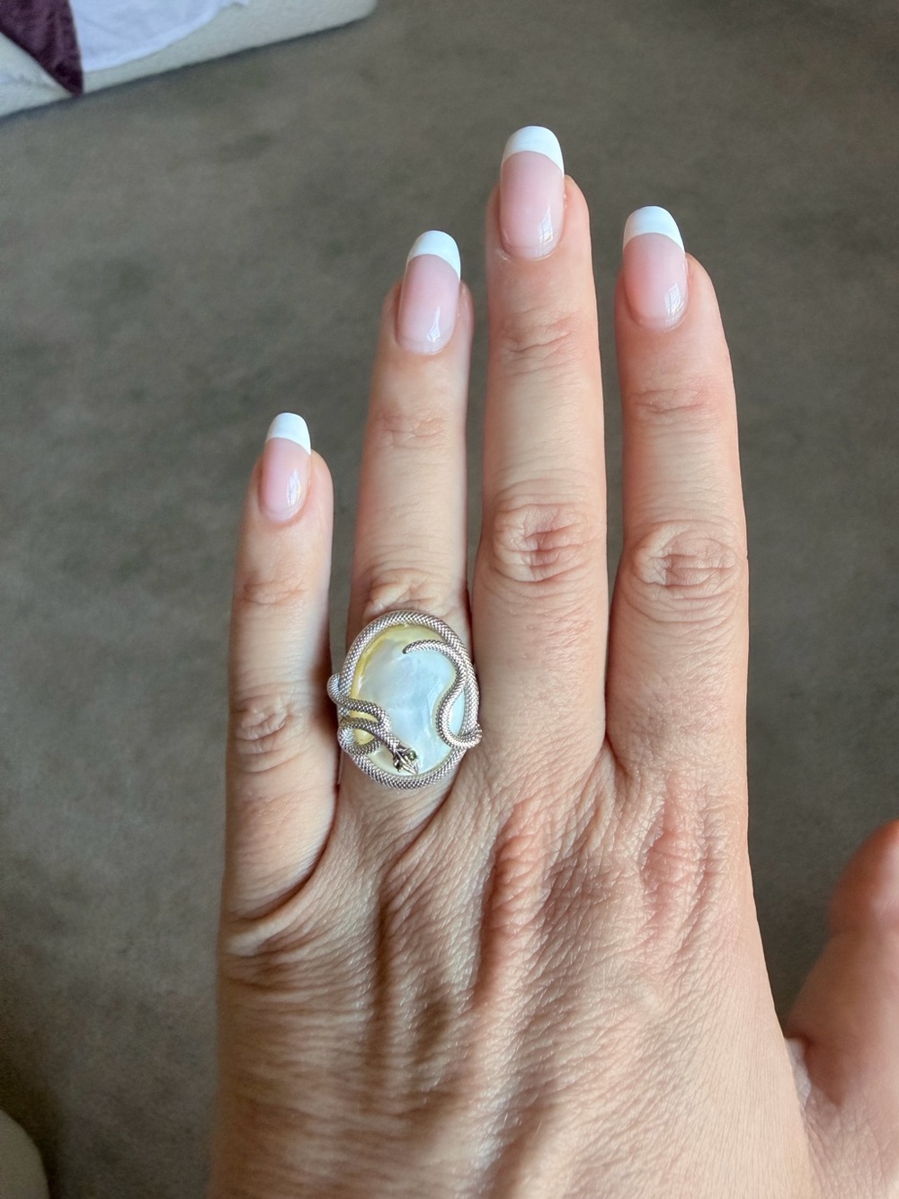 Sterling Silver Snake Wrap Mother-of-Pearl Statement Ring - White
